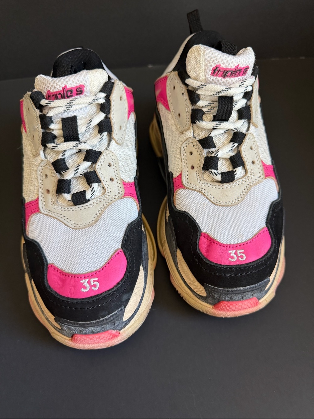 Balenciaga White, Pink & Black Lace-Up Sneakers